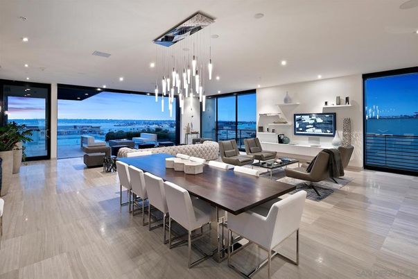 Dining room, Interior, Living room, Pendant Lights, Recessed Lighting, Water