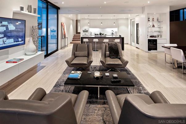 Interior, Kitchen, Living room, Pendant Lights, Recessed Lighting, Wood Texture Flooring