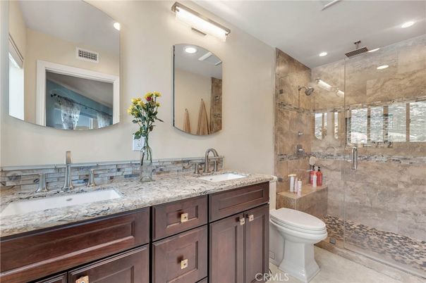 Bathroom, Dual Sink Vanities, Glass Shower, Interior, Recessed Lighting