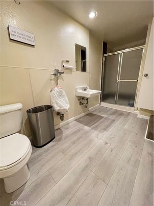 Bathroom, Glass Shower, Interior, Recessed Lighting, Wood Texture Flooring