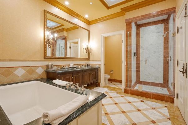 Bathroom, Glass Shower, Interior, Marble Walls, Recessed Lighting