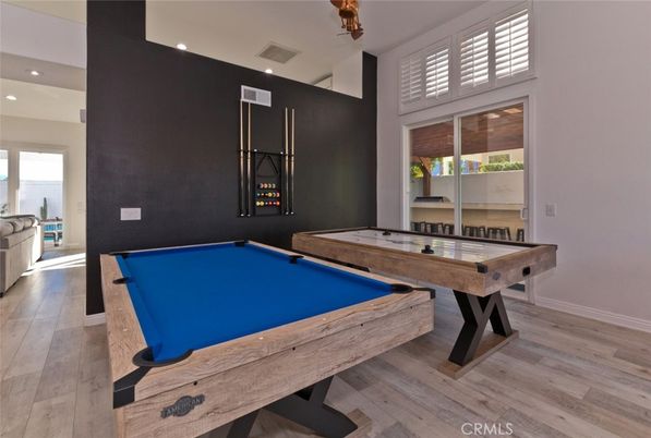 Billiard Table, Game Room, Interior, Recessed Lighting, Wood Texture Flooring