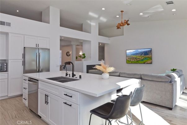 Interior, Kitchen, Living room, Recessed Lighting, Stainless Steel Appliances, Wood Texture Flooring