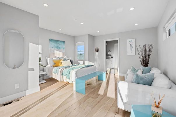 Bedroom, Interior, Recessed Lighting, Wood Texture Flooring