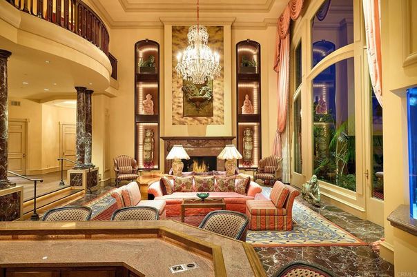Chandelier, Fireplace, Interior, Living room, Recessed Lighting