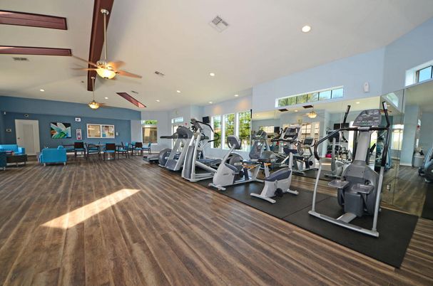 Fitness Equipment, Gym, Interior, Recessed Lighting, Wood Texture Flooring