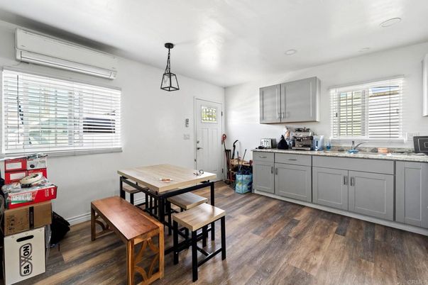 Dining room, Interior, Pendant Lights, Recessed Lighting, Wood Texture Flooring