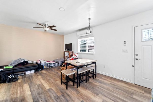 Dining room, Interior, Pendant Lights, Wood Texture Flooring