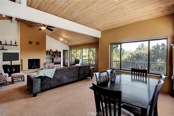 Dining room, Fireplace, Interior, Living room, Wooden Ceilings