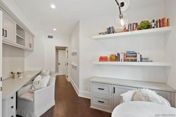 Home Office, Interior, Recessed Lighting, Wood Texture Flooring