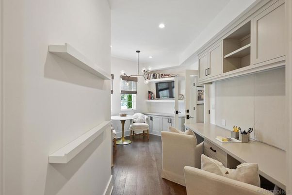 Home Office, Interior, Pendant Lights, Recessed Lighting, Wood Texture Flooring