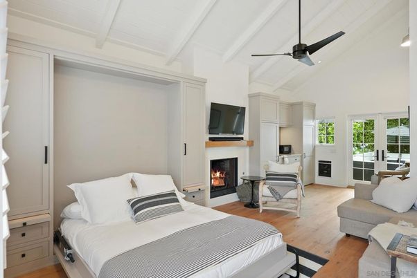 Bedroom, Fireplace, Interior, Wood Texture Flooring