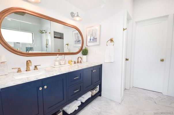 Bathroom, Dual Sink Vanities, Glass Shower, Interior, Marble