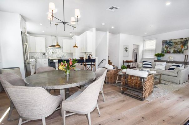 Dining room, Interior, Kitchen, Living room, Pendant Lights, Recessed Lighting, Wood Texture Flooring