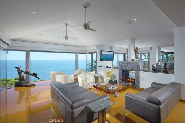 Fireplace, Interior, Living room, Recessed Lighting, Water