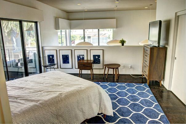 Bedroom, Interior, Pendant Lights, Recessed Lighting, Wood Texture Flooring