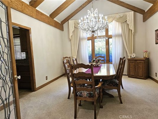 Chandelier, Dining room, Interior, Wooden Beams