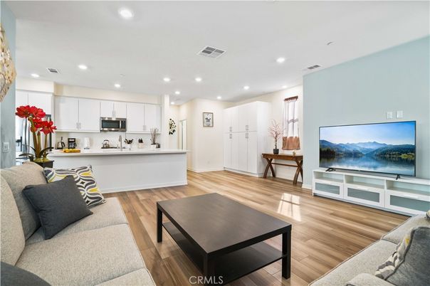 Interior, Kitchen, Living room, Recessed Lighting, Stainless Steel Appliances, Wood Texture Flooring