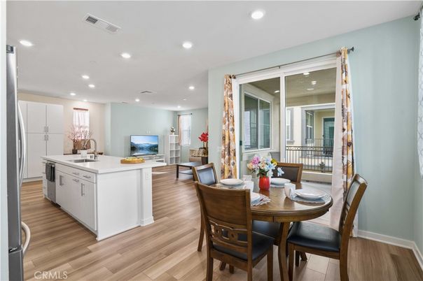 Dining room, Interior, Kitchen, Recessed Lighting, Wood Texture Flooring
