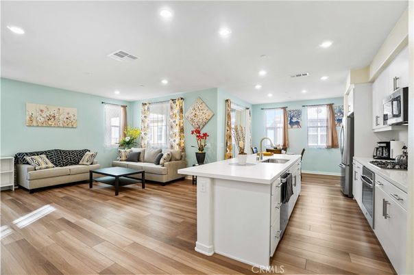 Interior, Kitchen, Living room, Recessed Lighting, Wood Texture Flooring