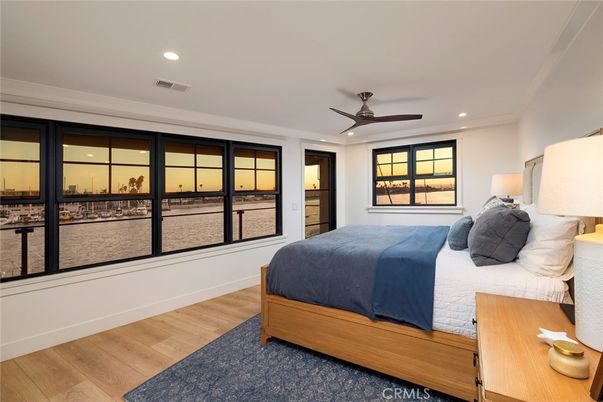 Bedroom, Interior, Recessed Lighting, Water, Wood Texture Flooring