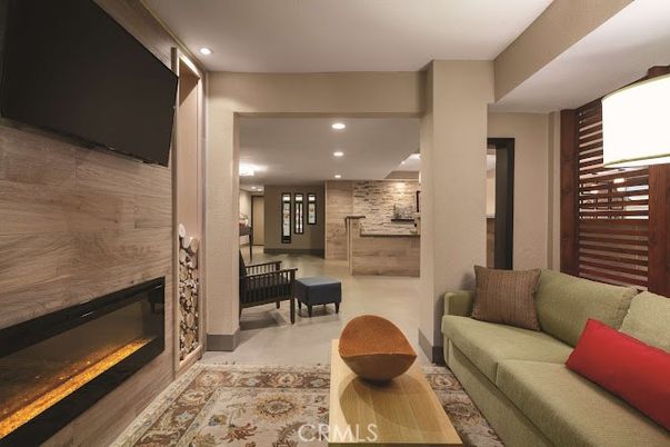 Fireplace, Interior, Living room, Recessed Lighting, Stone Walls