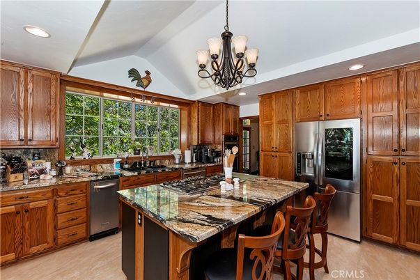 Chandelier, Interior, Kitchen, Recessed Lighting, Stainless Steel Appliances