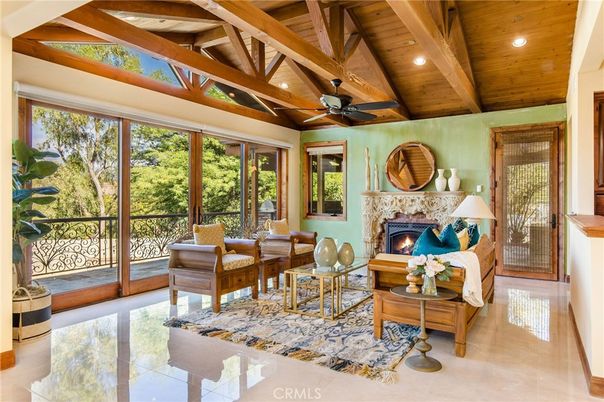 Fireplace, Interior, Living room, Recessed Lighting, Wooden Beams, Wooden Ceilings