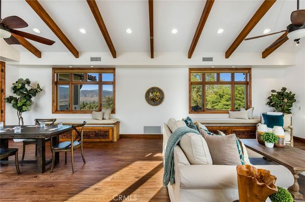 Home Office, Interior, Living room, Recessed Lighting, Wooden Beams, Wood Texture Flooring