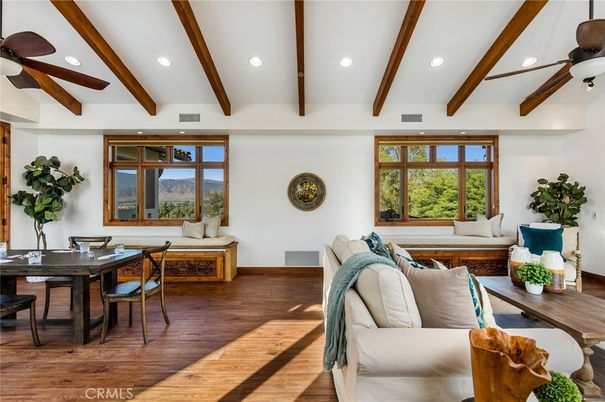 Home Office, Interior, Living room, Recessed Lighting, Wooden Beams, Wood Texture Flooring