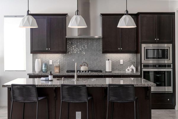Interior, Kitchen, Marble, Pendant Lights, Stainless Steel Appliances