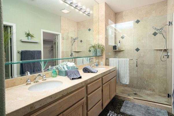 Bathroom, Dual Sink Vanities, Glass Shower, Interior