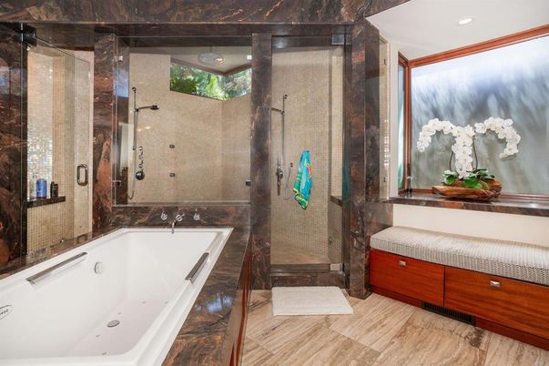 Bathroom, Glass Shower, Interior, Recessed Lighting, Wood Texture Flooring