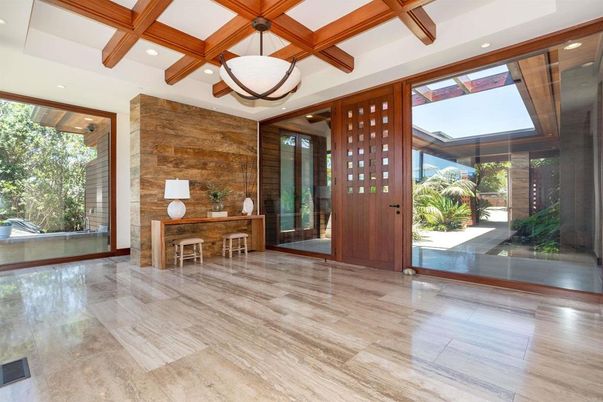 Home Office, Interior, Pendant Lights, Recessed Lighting, Wooden Beams, Wood Texture Flooring, Wooden Walls