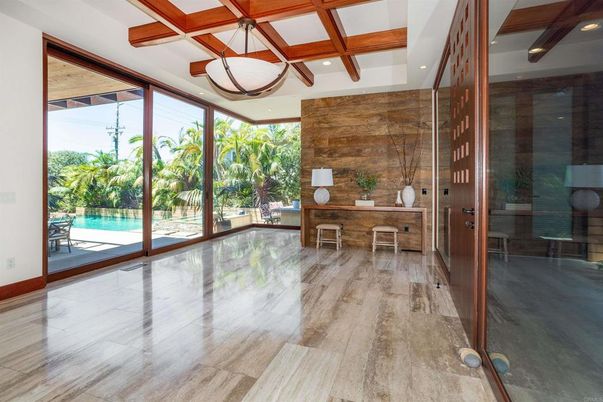 Home Office, Interior, Pendant Lights, Recessed Lighting, Wooden Beams, Wood Texture Flooring, Wooden Walls