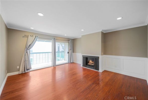 Empty room, Fireplace, Interior, Recessed Lighting, Wood Texture Flooring