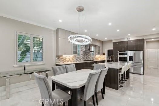 Dining room, Interior, Kitchen, Pendant Lights, Recessed Lighting, Stainless Steel Appliances