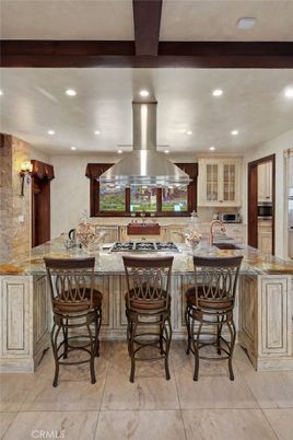 Interior, Kitchen, Recessed Lighting, Stone Walls, Wooden Beams
