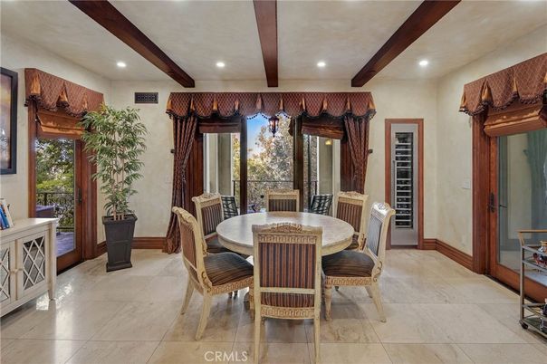 Dining room, Interior, Recessed Lighting, Wooden Beams