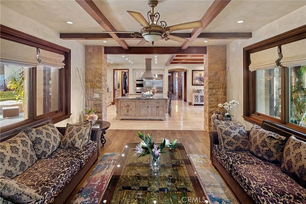 Interior, Kitchen, Living room, Recessed Lighting, Stainless Steel Appliances, Wooden Beams, Wood Texture Flooring