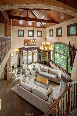 Chandelier, Interior, Living room, Wooden Beams, Wooden Ceilings, Wood Texture Flooring