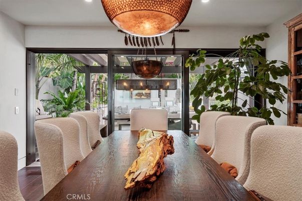 Dining room, Interior, Recessed Lighting, Wood Texture Flooring