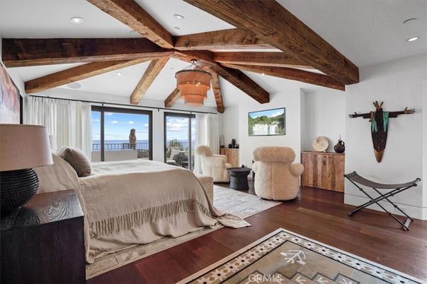 Bedroom, Interior, Recessed Lighting, Water, Wooden Beams, Wood Texture Flooring