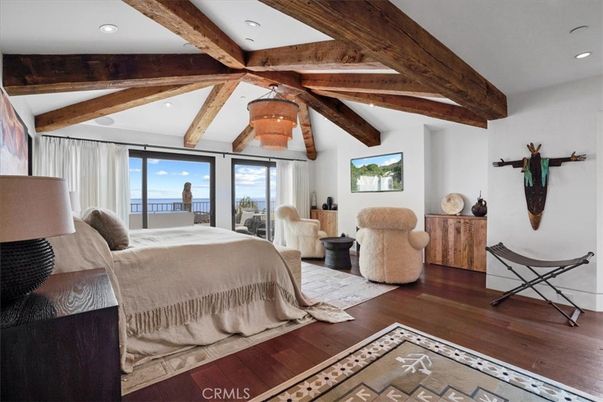 Bedroom, Interior, Recessed Lighting, Water, Wooden Beams, Wood Texture Flooring