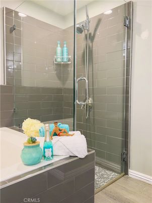Bathroom, Glass Shower, Interior, Wood Texture Flooring