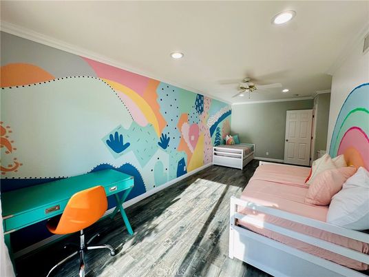 Bedroom, Home Office, Interior, Recessed Lighting, Wood Texture Flooring