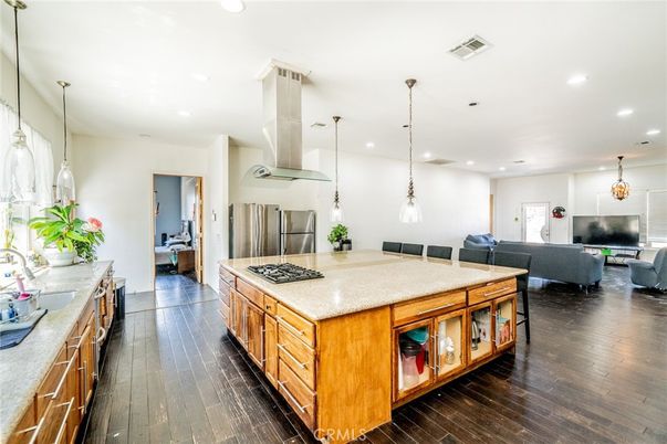 Interior, Kitchen, Living room, Pendant Lights, Recessed Lighting, Stainless Steel Appliances, Wood Texture Flooring