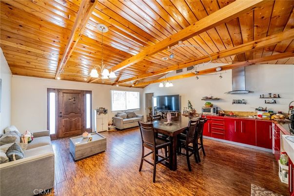 Dining room, Interior, Kitchen, Living room, Pendant Lights, Wooden Beams, Wooden Ceilings, Wood Texture Flooring