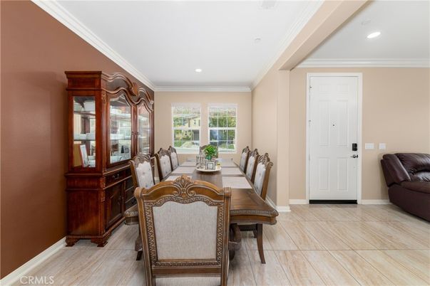 Dining room, Interior, Recessed Lighting, Wood Texture Flooring