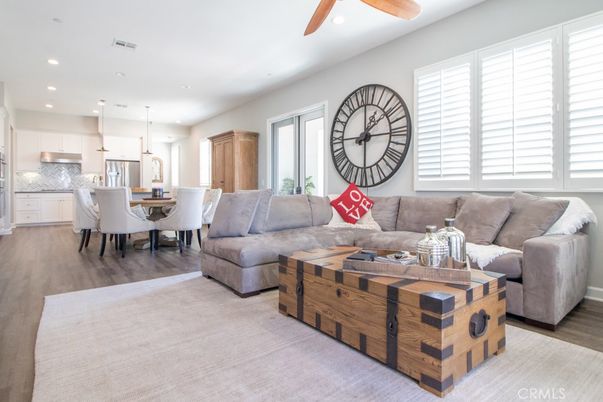 Dining room, Interior, Kitchen, Living room, Pendant Lights, Recessed Lighting, Stainless Steel Appliances, Wood Texture Flooring